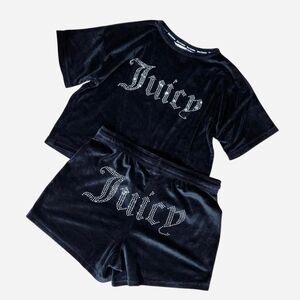Juicy Couture Black Velour Pajama Set With Sequins Logo Women Size Small